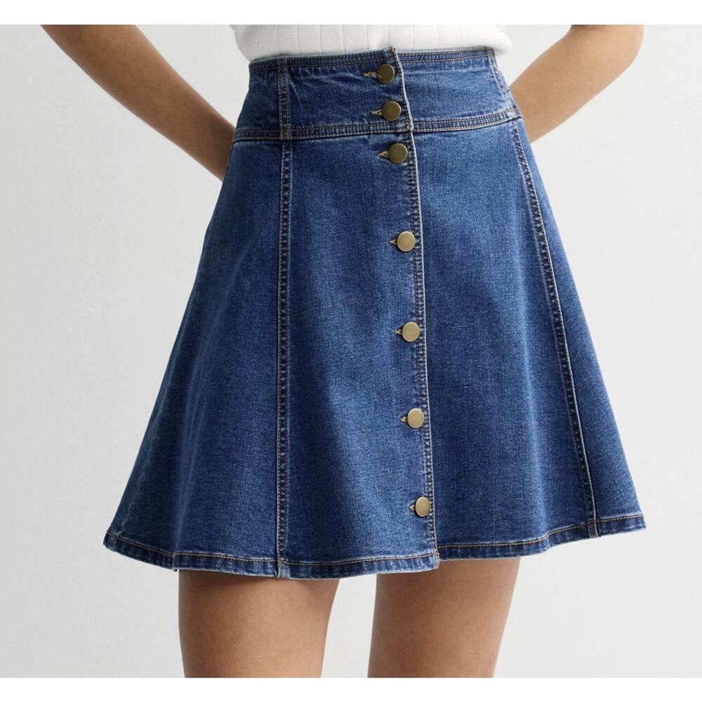 Women’s Plus Draper James Button Front Denim Pleated Mini Skirt Size 16 - Picture 7 of 9